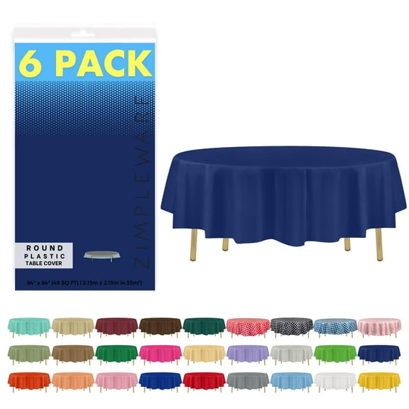 Navy Blue 6 Pack Standard Disposable Plastic Party Tablecloth 84" Inch Round Table Cover By Zimpleware