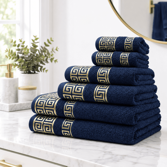 Navy Blue 6 Piece Towel Set, 2 Bath Towels 2 Hand Towels 2 Washcloths ...