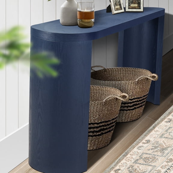 Navy Blue 60'' Console Table, Curved Legs, Spacious Display Surface Entryway Table With 60'', Blue, Attractive Decor
