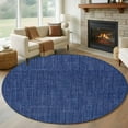 thumbnail image 1 of Navy Blue 7ft Round Rug, Farmhouse Burlap Solid Blue Color Modern Linen Texture Non-Skid Rubber Backing Large Area Rugs - Living Room Bedroom Home Office, Indoor Floor Mat Carpets Washable Rug, 1 of 9