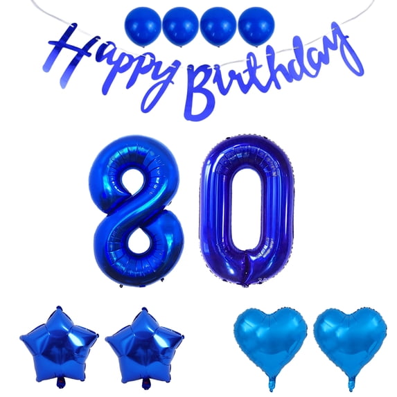 Navy Blue 80th Birthday Decoration Set Happy Birthday Banner Balloons 80 Years Old Birthday Party Supplies Helium Balloons Number 80 Balloons Latex Balloon Foil Balloon, 80th Birthday Party Balloons