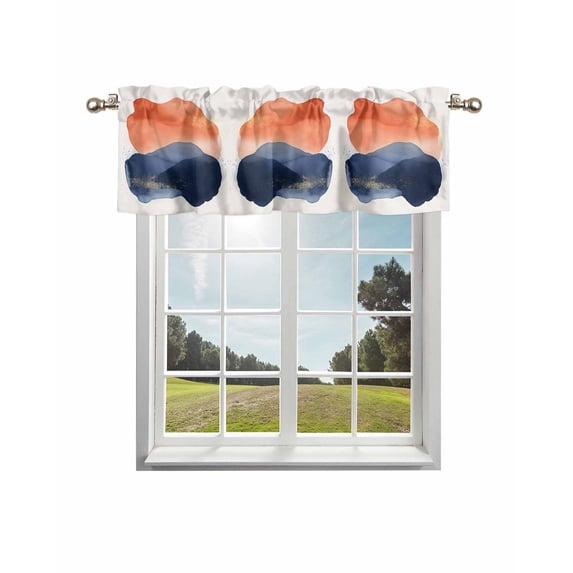 Navy Blue Abstract Art Curtain Valance for Windows/Living Room/Kitchen/Bathroom/Café, Short Rod Pocket Tier Curtain Window Treatment Panel Modern Art Geometric Aesthetics Topper Curtain 42''x18''