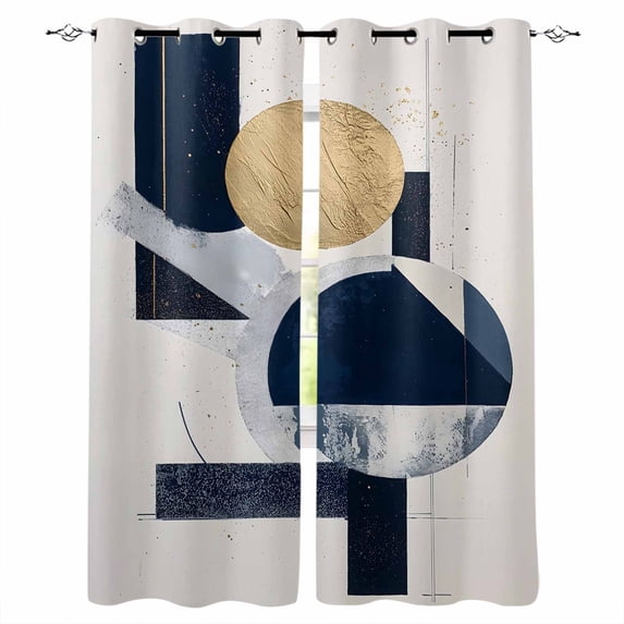 Navy Blue Abstract Art Kitchen Curtains Contemporary Luxury Art Geometric Cafe Short Curtains for Bathroom Blackout Window Curtain Small Window Treatment Drapes for Bedroom Living Room 27.5"x39"x2
