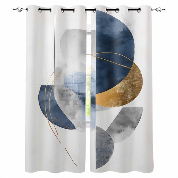 Navy Blue Abstract Art Kitchen Curtains Contemporary Luxury Cafe Short Curtains for Bathroom Blackout Window Curtain Grommet Small Window Treatment Tier Drapes for Bedroom Living Room 27.5"x39"x2