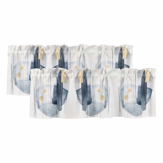 Navy Blue Abstract Art Valances for Windows, Decorative Rod Pocket Window Valance Curtains, Geometric Luxury Modern Art Short Curtain Drapes for Kitchen/Bathroom/Living Room, 2 Panels, 42" W x 12" L