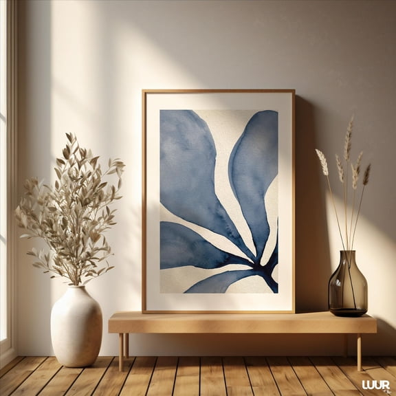 Navy Blue Abstract Botanical Minimal Wall Art, Unframed Paper Print Size 8x12