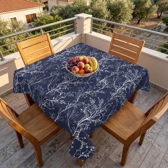 Navy Blue Abstract Branch Table Cloth 60x60in, Waterproof Square Tablecloth Wipeable Tablecloths Modern Minimalist Art Table Covers for Dining Tables Party Indoor Outdoor