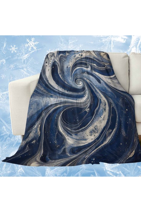Navy Blue Abstract Cooling Blanket, Lightweight Breathable Summer Throw Blanket with Double Sided Cold Effect, White Moire Abstract Picnic Beach Blankets Bed Sheet for Hot Sleepers 60"x80"