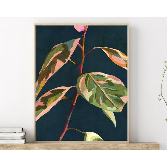 Navy Blue Abstract Floral Plant Wall Art Botanical Leaves Neutral Boho Art Instant Living Room Art Wall Art, Modern Wall Decor, 8x12 UNFRAMED