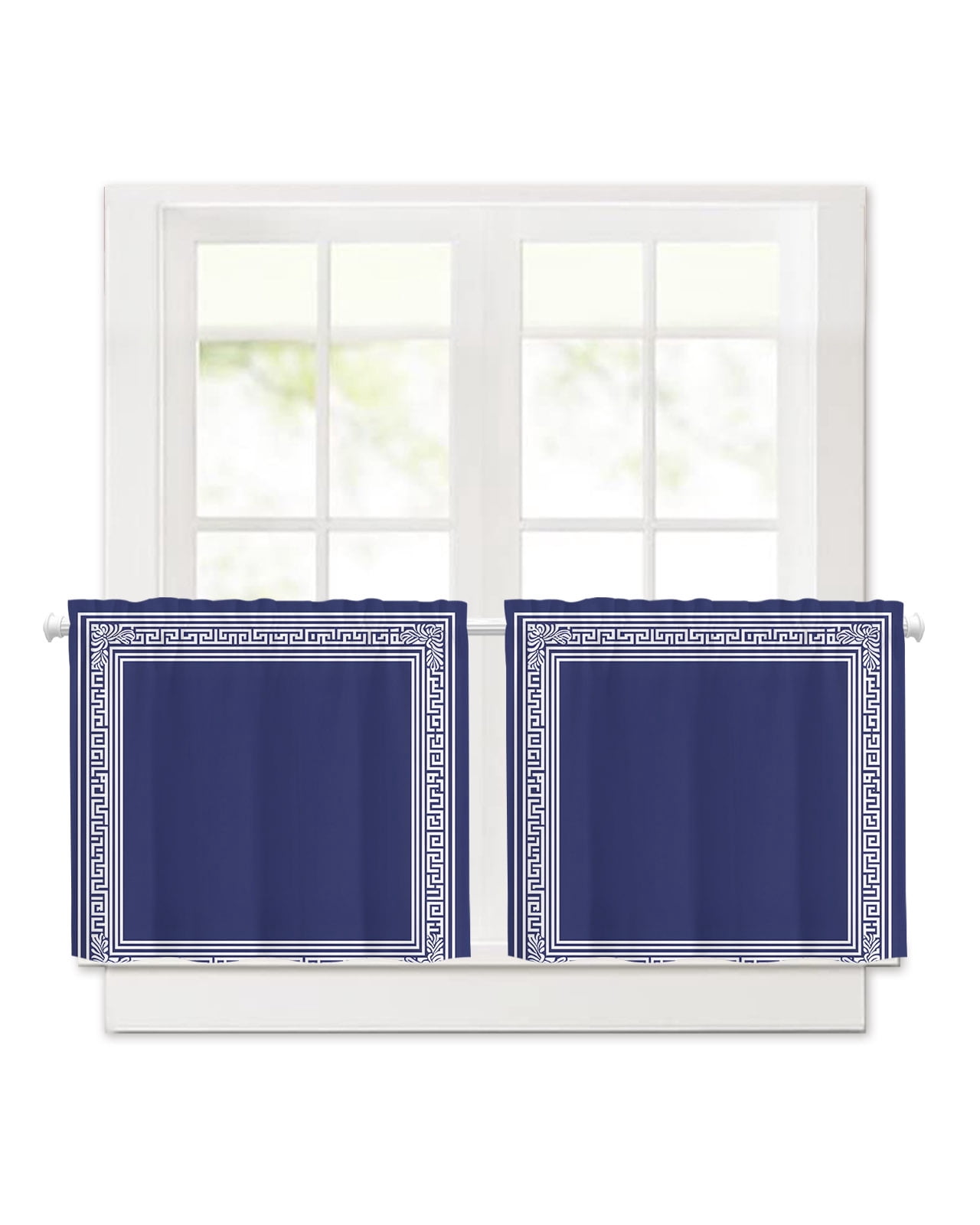 Navy Blue Abstract Geometric Short Blackout Curtains 30 Inch Long,Back ...