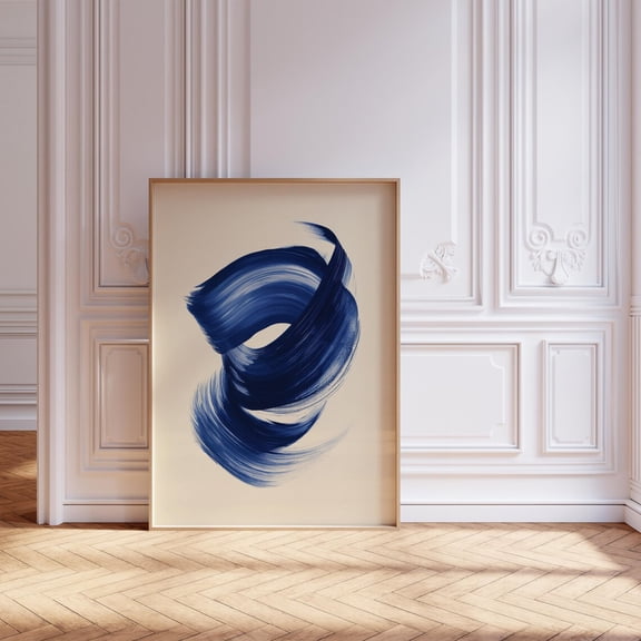 Navy Blue Abstract Mid Century Modern Contemporary Home Wall Art, Unframed Paper Poster 8x10in