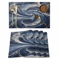 thumbnail image 1 of Navy Blue Abstract Placemats Set of 6 White Moire Abstract Place Mats Indoor Wipeable Table Mats Washable Cloth Dining Table Placemats for Kitchen Holiday Party Home Decor 13x19 Inch, 1 of 9
