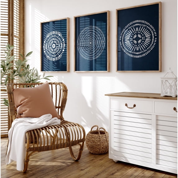 Navy Blue Abstract Wall Art Prints, Indigo, Coastal Geometric Circle ...
