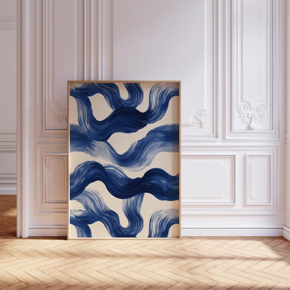 Navy Blue Abstract Waves Wall Art Print