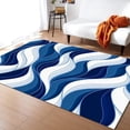 thumbnail image 1 of Navy Blue Abstract Wavy Texture Area Rug, White And Blue Gradient Geometry Print Large Rugs, Washable Breathable Durable Carpet For Room Sofa Living Room Mat Bedroom Home Decor 1x2ft, 1 of 6
