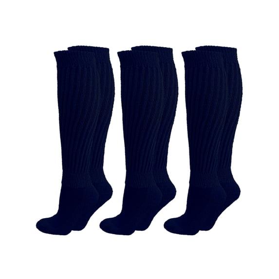 Navy Blue All Cotton 3 Pack Extra Heavy Slouch Socks Made In USA