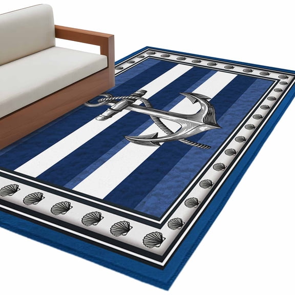 Navy Blue Anchor Area Rug Washable 3x5 Entryway Rug Non-Slip Indoor Low Pile Nautical Summer Beach Coastal Ocean Floor Carpet Small Rugs for Bedroom Office Living Room Kitchen Entrance Nursery
