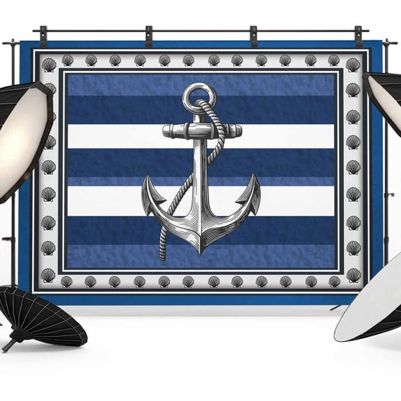 Navy Blue Anchor Backdrop for Photoshoot,Photography Photo Studio Background Wall Backdrop,Nautical Summer Beach Coastal Ocean Back Drop Banner Panel for Portraits Wedding Party Live Streaming 7x5Ft