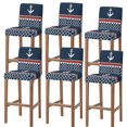 thumbnail image 1 of Navy Blue Anchor Bar Stool Cover Set of 6, Nautical Ocean Retro Striped Geometric Stretch Bar Chair Cover, Removable Washable Pub Counter Stool Chair Slipcover for Kitchen Dining Room Pub Cafe, 1 of 9
