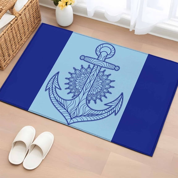 Navy Blue Anchor Bathroom Rug Washable 2x3 Entryway Rug Non Slip Nautical Mandalas Boho Modern Abstract Front Door Mat Low Pile Indoor Doormat Throw Floor Carpet for Kitchen Bedroom Entrance