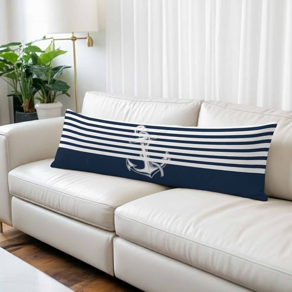Navy Blue Anchor Body Pillow Covers 20"x60", Nautical Coastal Abstract Art Soft Brushed Microfiber Breathable Throw Pillow Covers, Pillowcase with Zipper for Couch Sofa Bedroom Living Room