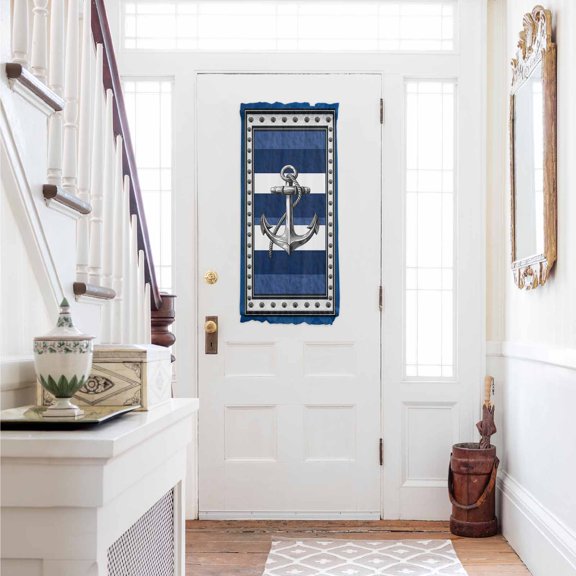 Navy Blue Anchor Door Curtains for Door Window,French Sidelight Front Back Door Curtains With Tieback,Nautical Summer Beach Coastal Ocean Kitchen Rod Pocket Drapes Privacy Panel Window Blind 25"x40"