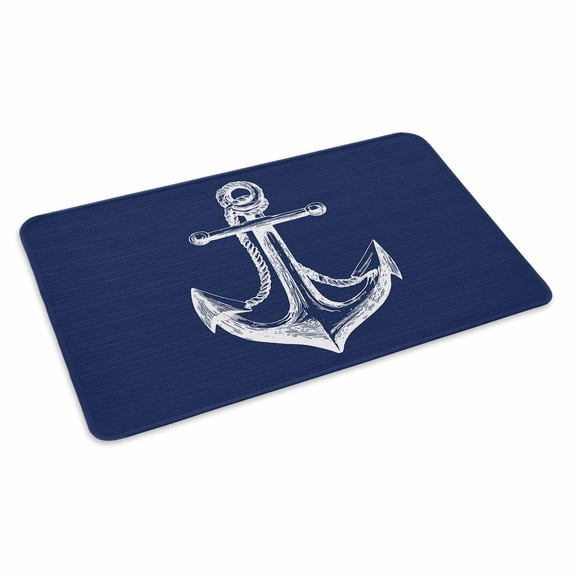 Navy Blue Anchor Doormat Outdoor Entrance 18"x30", Coastal Nautical Marine Minimalist Absorb Moisture Dirt Door Mats, Non-Slip Rubber Backing Floor Mats Indoor, Low-Profile Front Door Rugs