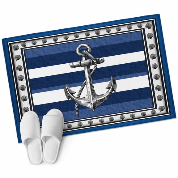 Navy Blue Anchor Entryway Rug 2x3 Area Rug Washable Indoor Doormat Small Bathroom Rugs Non-Slip Low Pile Accent Throw Rugs Nautical Summer Beach Coastal Ocean Carpet for Kitchen Bedroom Entrance