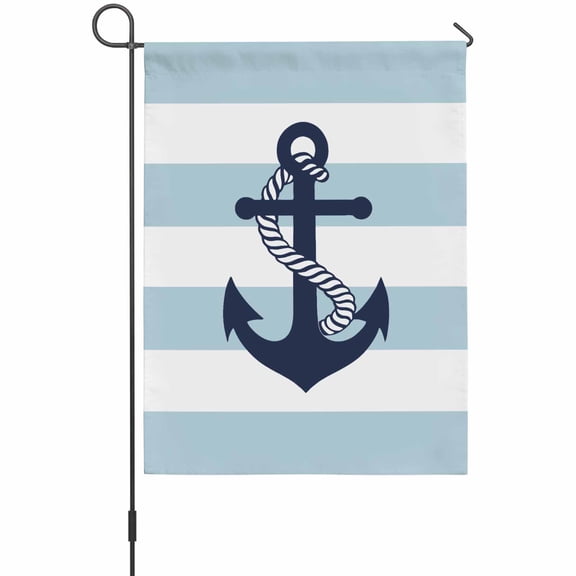 Navy Blue Anchor Garden Flag 12 x 18 Inches, Blue Striped Weather Proof Outdoor Patio Flags Double Sided Small Garden Decoration for Yard Outside Home