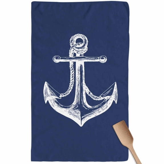 Navy Blue Anchor Kitchen Towel Dish Cloths Set of 1, Microfiber Soft Kitchen Hand Towels, Coastal Nautical Marine Minimalist Absorbent Quick Drying Dishcloths 18 x 28 Inches