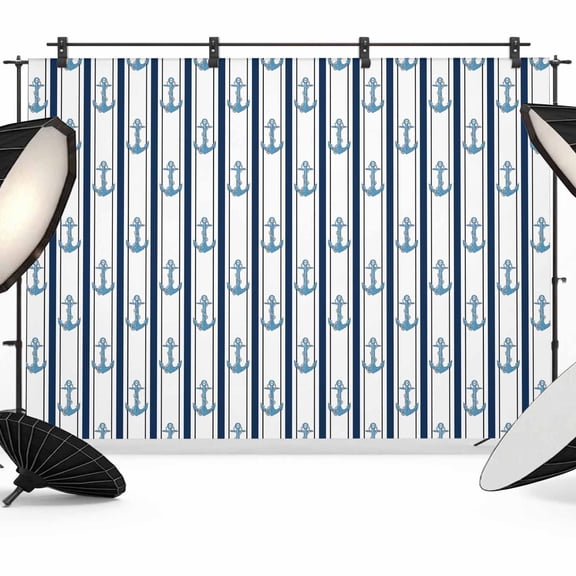 Navy Blue Anchor Nautical Backdrop for Photoshoot,Photography Photo Studio Background Wall Backdrop,Coastal Ocean Summer Beach Back Drop Banner Panel for Portraits Wedding Party Live Streaming 7x5Ft