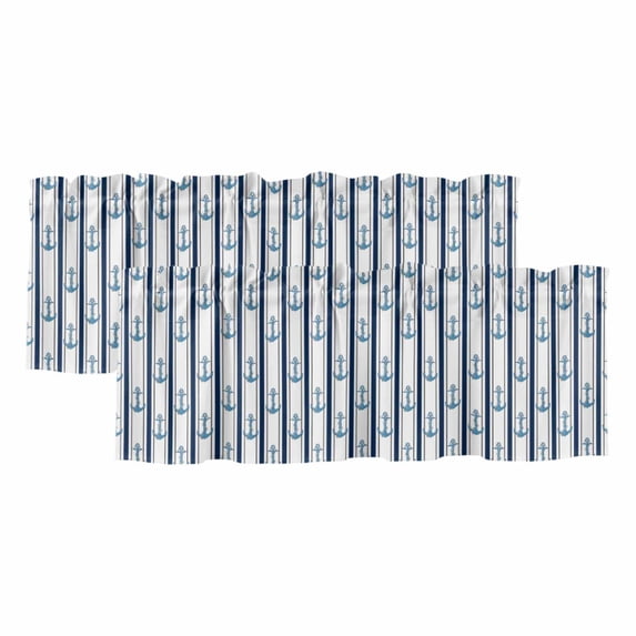 Navy Blue Anchor Nautical Curtain Valances for Windows, Kitchen Valance Window Treatments Panel 2 Pack, Coastal Ocean Summer Beach Rod Pocket Short Curtains for Bathroom Bedroom 54 x 18 Inch