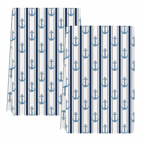 Navy Blue Anchor Nautical Kitchen Towels Set of 2, Absorbent Microfiber Dish Tea Towels with Hanging Loop, Coastal Ocean Summer Beach Resuable Hand Towel for Home Kitchen Cooking Cleaning 18"x28"