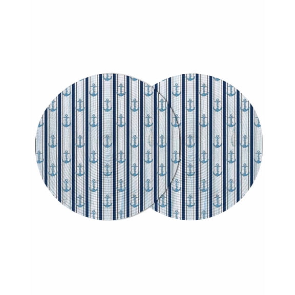 Navy Blue Anchor Nautical Round Placemats Set of 2 for Dinning Tables,Heat-proof Braided Table Mats 13 Inch,Blue Coastal Ocean Washable Place Mat for Kitchen Restaurant Party Decor Table Setting