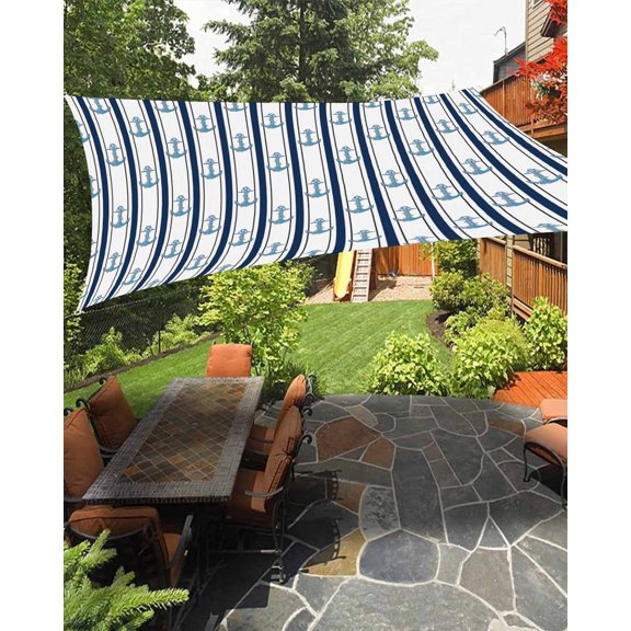 Navy Blue Anchor Nautical Sun Sail Shades Rectangle Canopy,Sunlight Block Heavy Duty Curved Backyard Shade Cover,Coastal Ocean Summer Beach Waterproof Sun Shades for Patios Garden Pergola 6.5'x10'