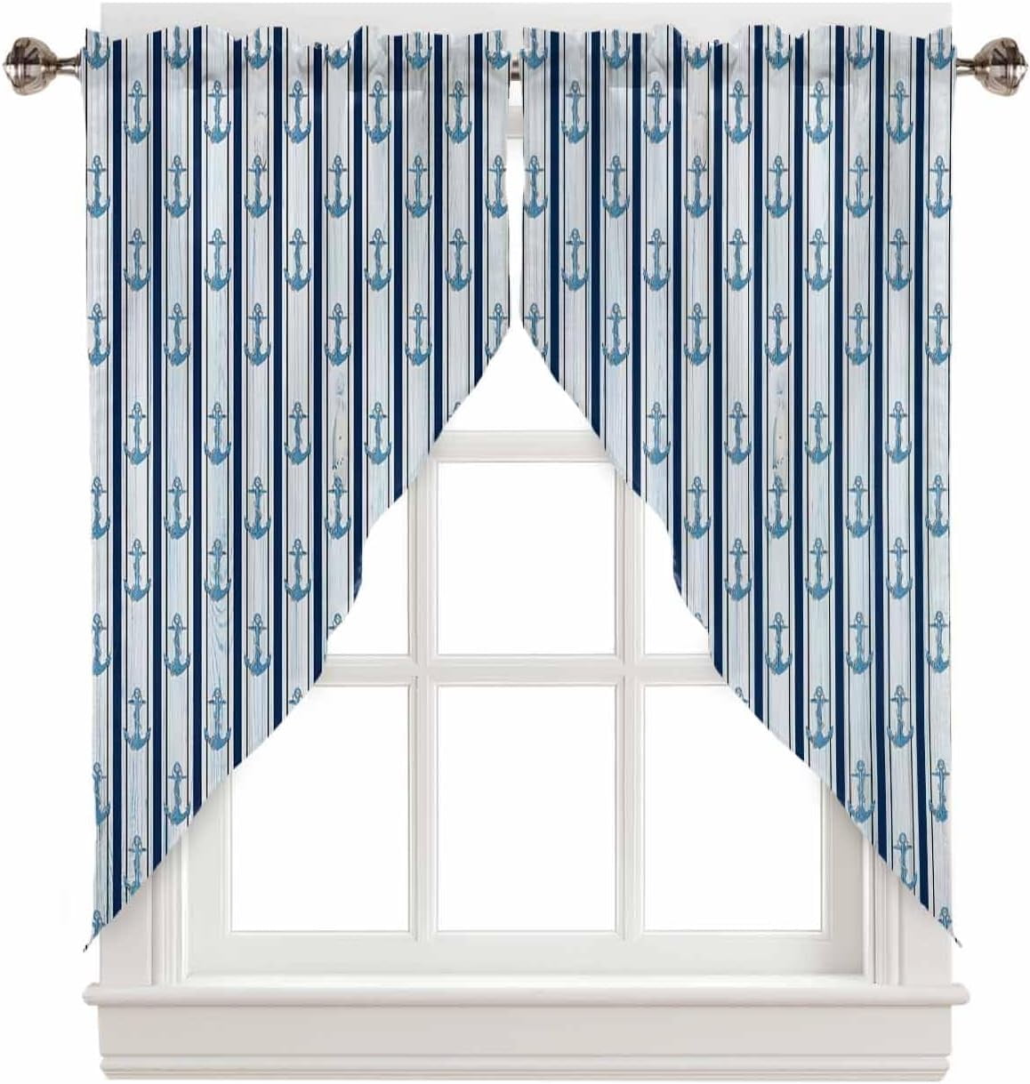 Navy Blue Anchor Nautical Swag Curtains For Living Room/bedroom Blue