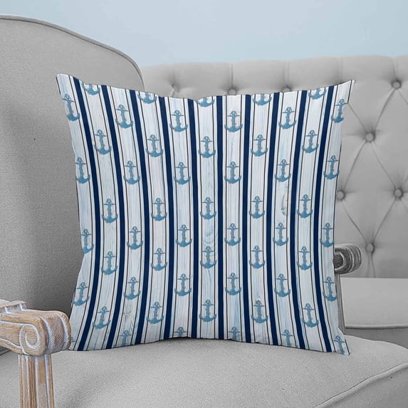 Navy Blue Anchor Nautical Throw Pillow Covers, Soft Pillowcases with Invisible Zipper, Blue Coastal Ocean Decorative Square Pillow Cushion Covers for Living Room Couch Sofa Bed 16x16 Inches