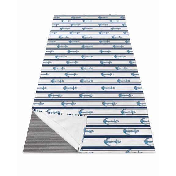 Navy Blue Anchor Nautical Yoga Towel for Hot Yoga Non Slip, Coastal Ocean Summer Beach Yoga Mat Towel Absorbent Yoga Sweat Towels Microfiber Hot Yoga Blanket for Bikram Pilates 26"x74"