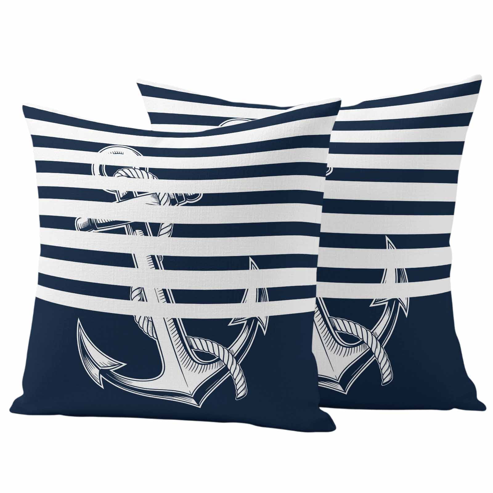 Navy Blue Anchor Outdoor Waterproof Pillow Covers, Nautical Coastal Abstract Art Decorative Square Throw Pillowcase Sofa Cushion Sham for Patio/Couch/Chair, 20"x20" 2 Pack