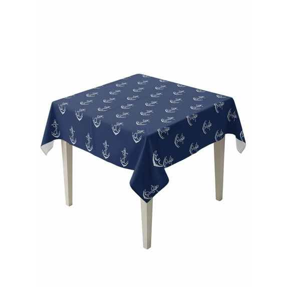 Navy Blue Anchor Table Cloth, Nautical Coastal Summer Ocean Ship Waterproof Tablecloth for Square Tables, Reusable Washable Fabric Table Cover for Restaurant Kitchen Dining Tables 54"x54"