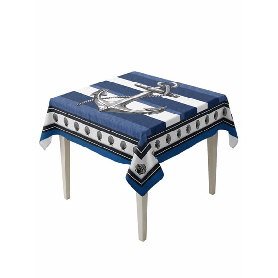 Navy Blue Anchor Table Cloth, Waterproof Tablecloth for Square Tables, Nautical Summer Beach Coastal Ocean Reusable Washable Fabric Table Cover for Restaurant Kitchen Dining Tables 60"x60"