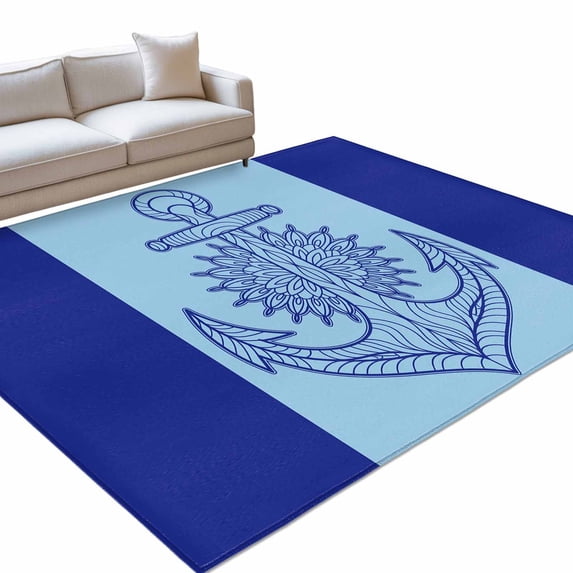 Navy Blue Anchor Washable Rug 3x5 Area Rug for Living Room Bedroom Non ...