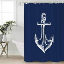 Navy Blue Anchor Waterproof Fabric Shower Curtain, Coastal Nautical Marine Minimalist Shower Curtain for Bathroom Curtains Bathtubs Hotel Washable Shower Curtains with 12 Hooks Small 36x78in