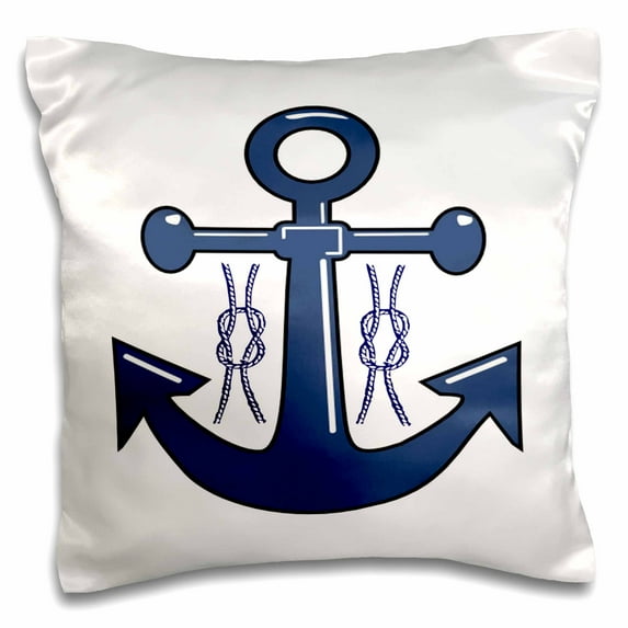 3dRose, Navy Blue Anchor n Nautical Knots, 16x16 inch Pillow Case