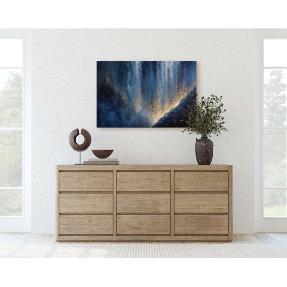 Navy Blue And Gold Waterfall Statement Piece Portrait Decor Unframed Paper Print