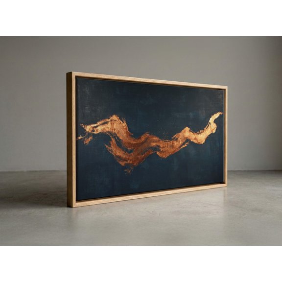 Navy Blue And Gold Wave Oceanic For Living Portrait Decor Unframed Paper Print