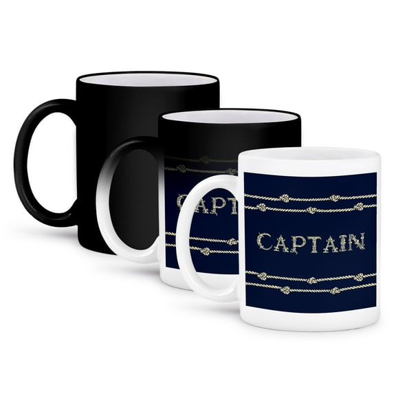 Navy Blue And Ivory Text- Captain With Rope Detail, 11oz Magic Transforming Mug