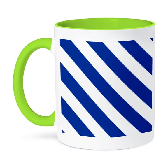 3dRose, Navy blue and white diagonal candy stripes pattern - stripy striped stripey monochrome - nautical, 11oz Two-Tone Green Mug