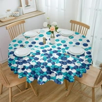 Navy Blue Aqua Ombre Round Tablecloth 60 Inch - Waterproof Fabric Table Cloth Protector, Modern Round Geometric Abstract Art Tablecloths Washable Table Cover for Kitchen Banquet Coffee Table Party