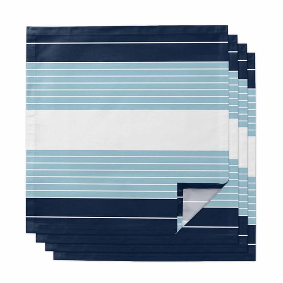 Navy Blue Aqua Stripe Cloth Napkins, Modern Art Horizontal Striped Washable and Reusable Dinner Napkins Set of 4, Table Napkin for Kitchen Party Birthday Wedding Hotel Housewarming 20"x20"